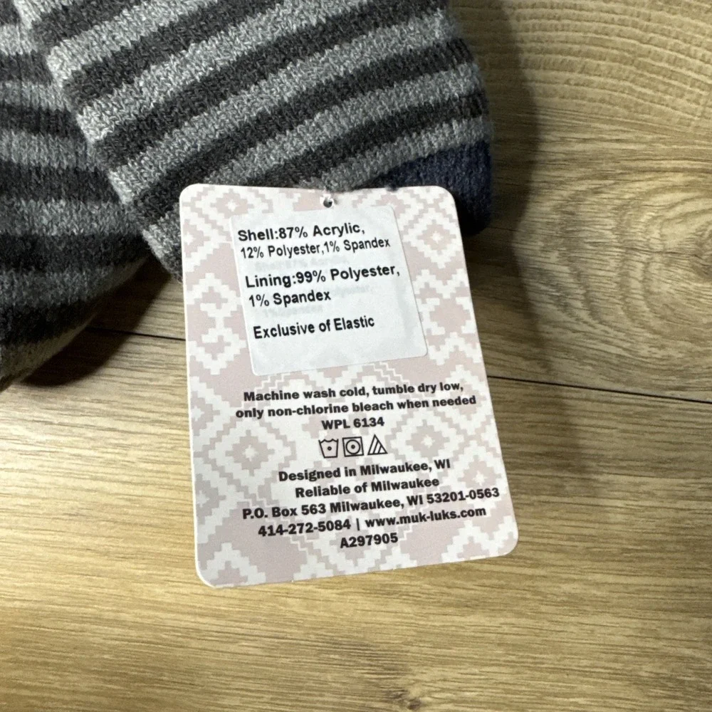 MUK LUKS Cozy Lined Socks Gray Striped One‎ Size Fits Most Lounge Comfy